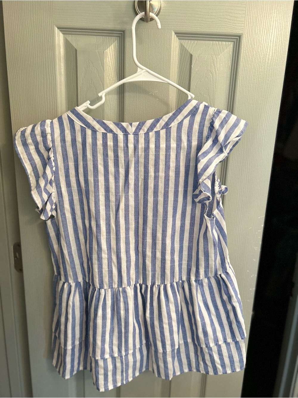 Jona Michelle Blue and White Striped Button-Front Ruffle Top - Picture 3 of 3